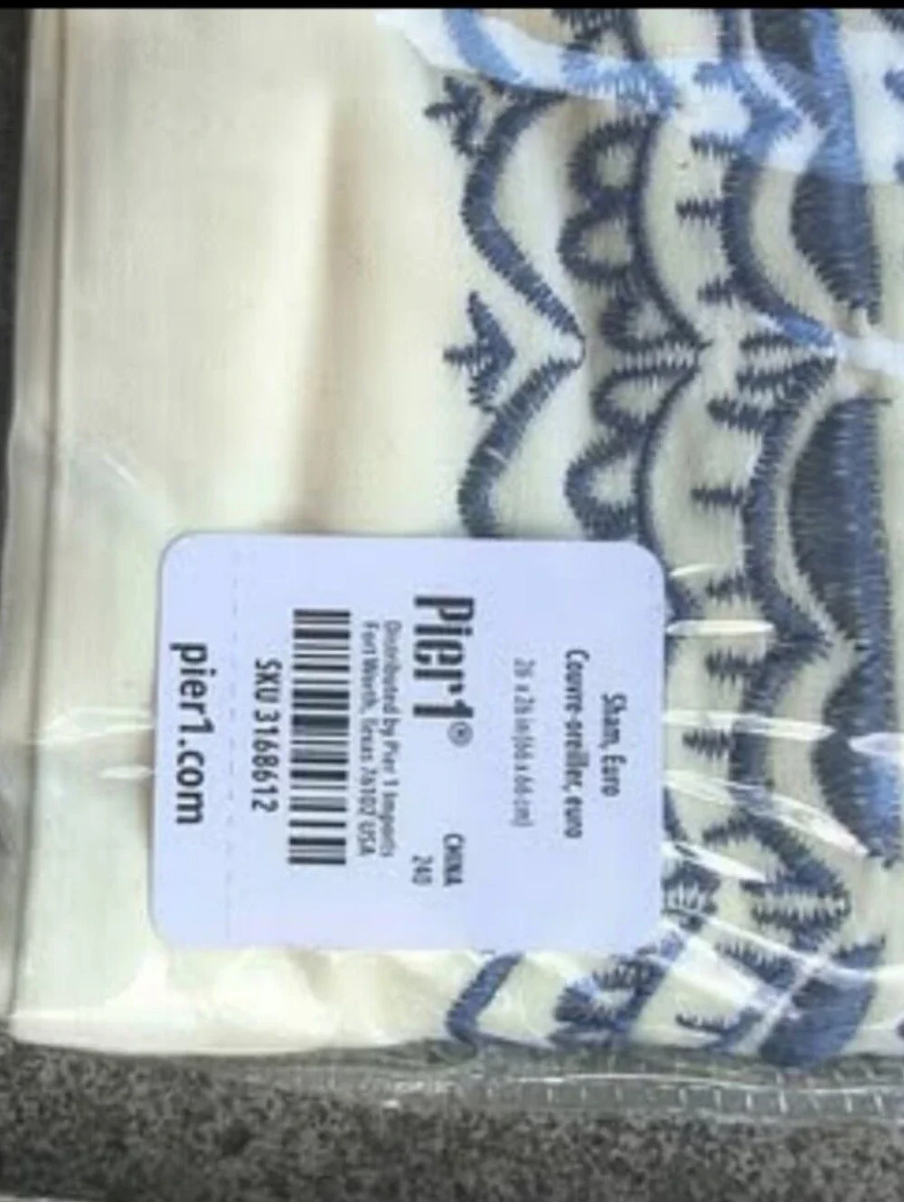 Pier 1 Cream and Blue Pillow Sham Set